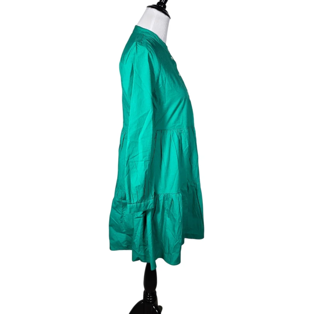 J. Crew J.Crew XS Green Long Sleeve Stretch Cotton Tiered Dress